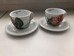 2 x cappuccino copjes le porcellane d'ancap met rosjes, Ophalen of Verzenden, Gebruikt, Porselein, Kop en/of schotel