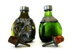 2 Groen glazen Gero flesjes met tin beslag olijf elixer fles, Antiek en Kunst, Ophalen of Verzenden