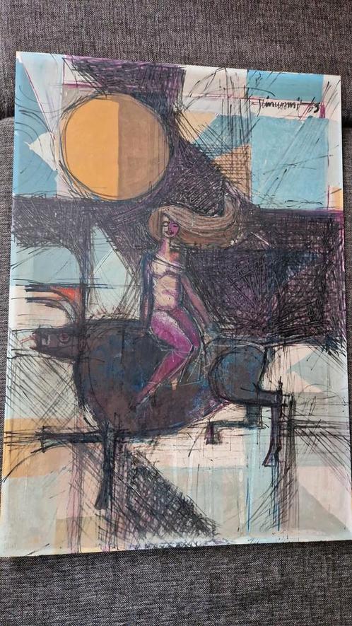 Schilderij 1963 Lady Godiva - jaren 60 / mid century, Antiek en Kunst, Kunst | Designobjecten, Ophalen of Verzenden
