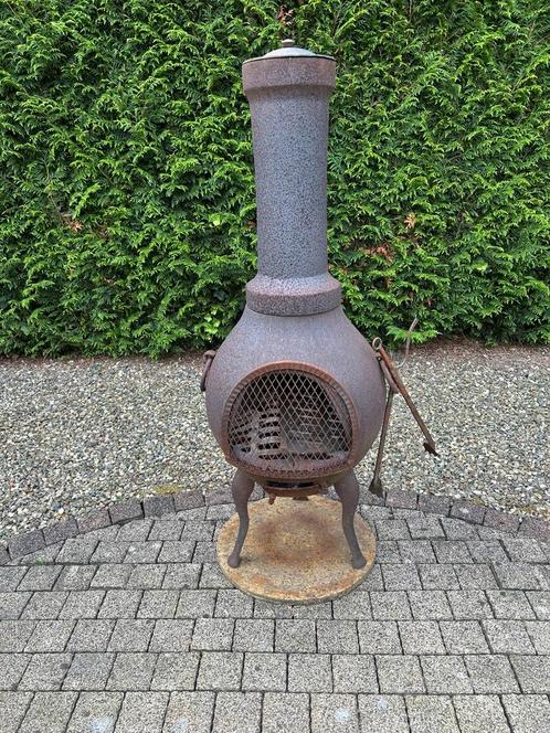 Grote gietijzeren terraskachel buitenkachel houtstoker, Tuin en Terras, Tuinhaarden, Ophalen