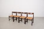 Mid-century wengé eetkamerstoelen met rotan zitting, Ophalen, Riet of Rotan, Gebruikt, Bruin