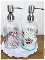 Zeepdispenser rvs pompje 400 ml. met schattige roosjes, Ophalen of Verzenden
