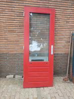 Hardhouten achterdeur met dubbel glas en beslag, Doe-het-zelf en Verbouw, Deuren en Horren, Ophalen, 80 tot 100 cm, Nieuw, 200 tot 215 cm