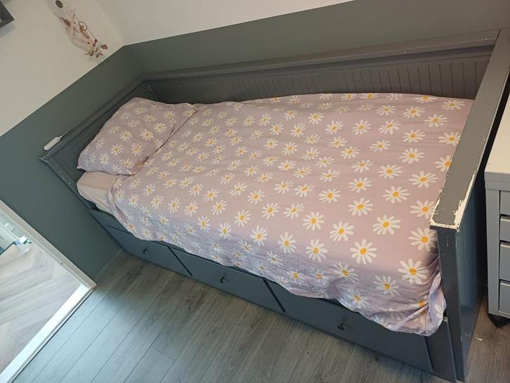 Ikea Hemnes Bedbank met Opberglades, Huis en Inrichting, Slaapkamer | Bedden, Gebruikt, Eenpersoons, 90 cm, 200 cm, Hout, Grijs