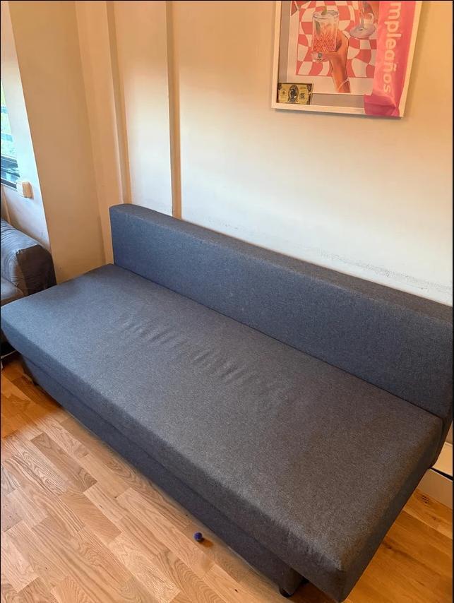 IKEA FRIHETEN, Huis en Inrichting, Slaapkamer | Slaapbanken, Gebruikt, 140 cm, Tweepersoons, Grijs, Ophalen