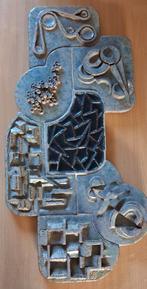 Brutalistische keramische wandsculptuur. Glazuur. 45/88 cm., Ophalen