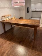 Oude tafel gemaakt van treinbielzen, Ophalen, Gebruikt, 50 tot 100 cm, Teakhout