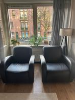 Zwarte leren fauteuils, Huis en Inrichting, Fauteuils, Ophalen, Zo goed als nieuw, 75 tot 100 cm, 50 tot 75 cm
