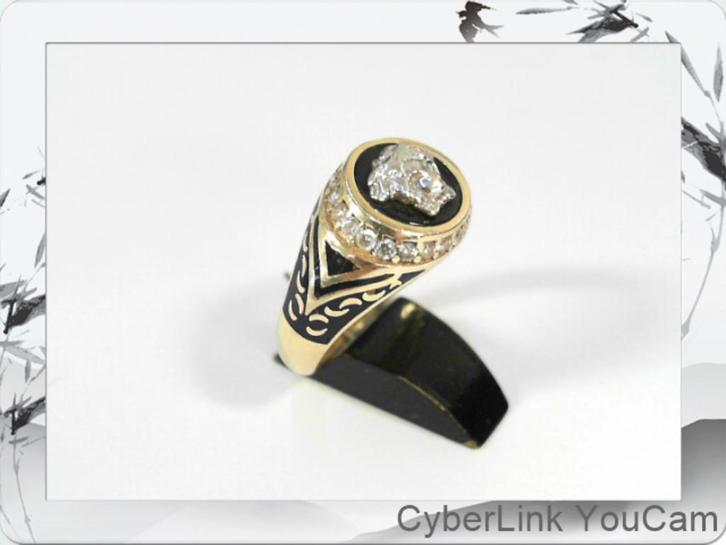 16561 14k Gouden  Ring: Onyx + Versace Motief, Sieraden, Tassen en Uiterlijk, Ringen, Zo goed als nieuw, Dame, Kleiner dan 17