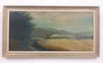 GROOT ANTIEK SCHILDERIJ + VERVOER. 113x91 Bergfeld landschap, Ophalen