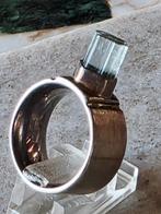 Design massieve zilveren ring met aquamarijn, Gebruikt, Ophalen of Verzenden, 17 tot 18, Met edelsteen