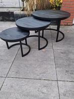 3 zwarte salontafels van mangohout merk Goossens.Ø74, Huis en Inrichting, Tafels | Salontafels, Ophalen, Gebruikt, 50 tot 100 cm