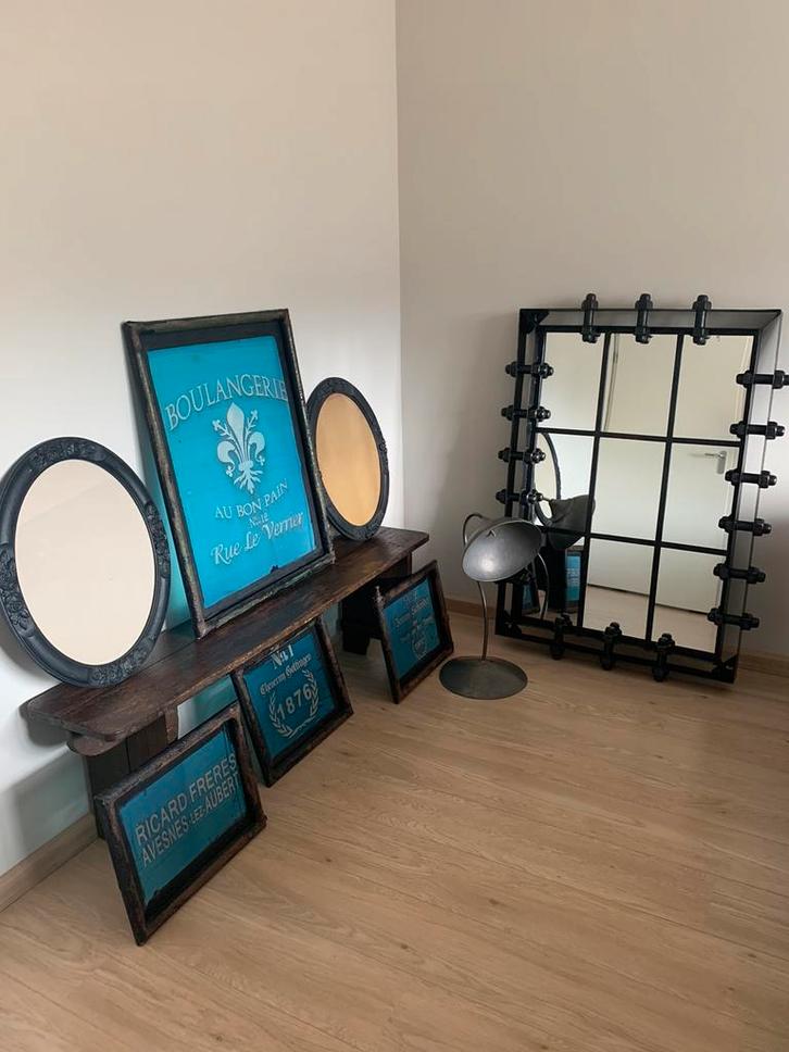 4 Kaders industrieel robuust stoer met tekst, Antiek en Kunst, Curiosa en Brocante, Ophalen