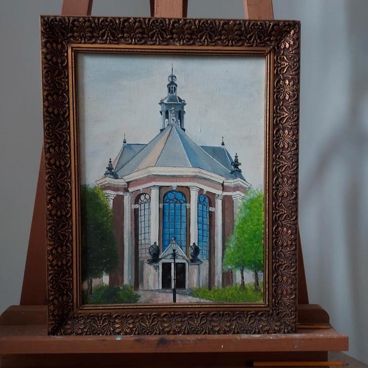 Olieverf schilderij den Haag nieuwe kerk in lijst, Antiek en Kunst, Kunst | Schilderijen | Klassiek, Ophalen of Verzenden