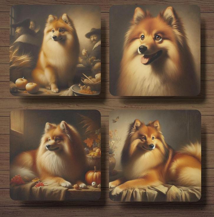 Finse Spits Rembrandt stijl onderzetters met houder, Huis en Inrichting, Woonaccessoires | Onderzetters, Nieuw, Glas of Kopje