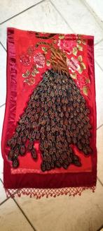 Rode zijden velours velvet mesh sjaal pauwen kralen, Ophalen of Verzenden, Zo goed als nieuw, Sjaal