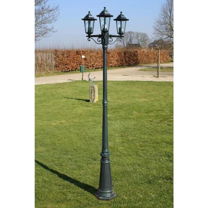 Tuinlantaarn met 3 armen 215 cm aluminium donkergroen/zwart, Tuin en Terras, Buitenverlichting, Nieuw, Staande lamp, Aluminium