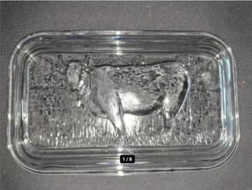 Vintage Glass Butter dish Dairy Cow on Lid made in France 10 beschikbaar voor biedingen
