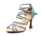 Blauwe glitter dans hakken salsa schoenen dansschoenen hak, Verzenden, Nieuw, Blauw, Dansschoenen