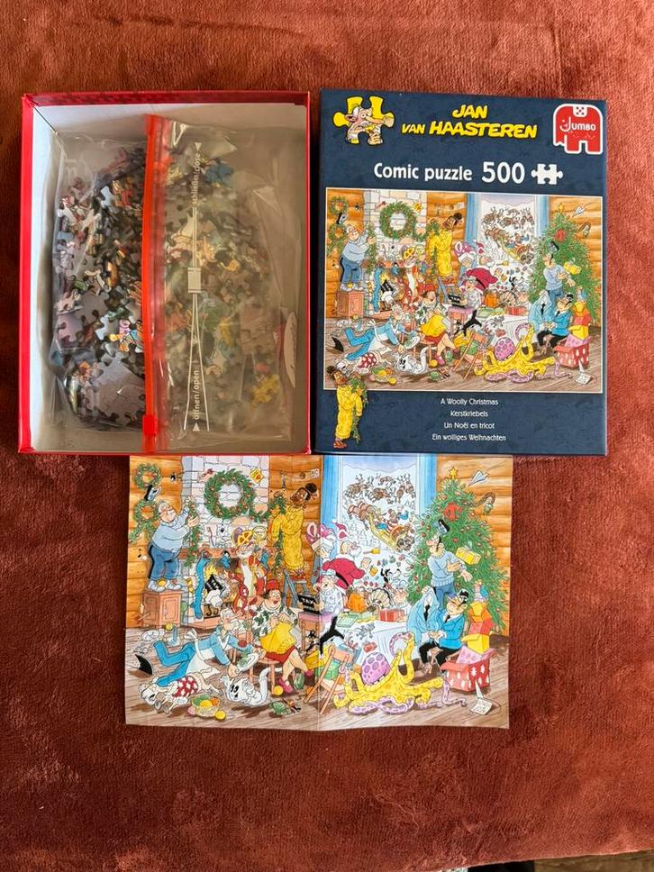Jan van Haasteren Kerstkriebels COMPLEET, Hobby en Vrije tijd, Denksport en Puzzels, Zo goed als nieuw, 500 t/m 1500 stukjes, Ophalen of Verzenden