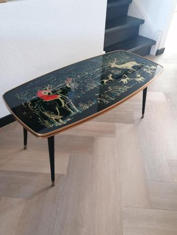 vintage midcentury rockabilly tafel met glazen blad  beschikbaar voor biedingen