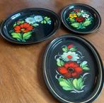 Emaille schalen met bloemen vintage handgeschilderd, Ophalen of Verzenden