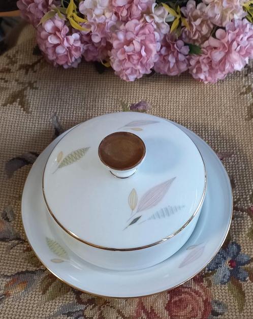 Mooie vintage botervloot, pastel "blaadjes", Bavaria, Antiek en Kunst, Curiosa en Brocante, Ophalen of Verzenden