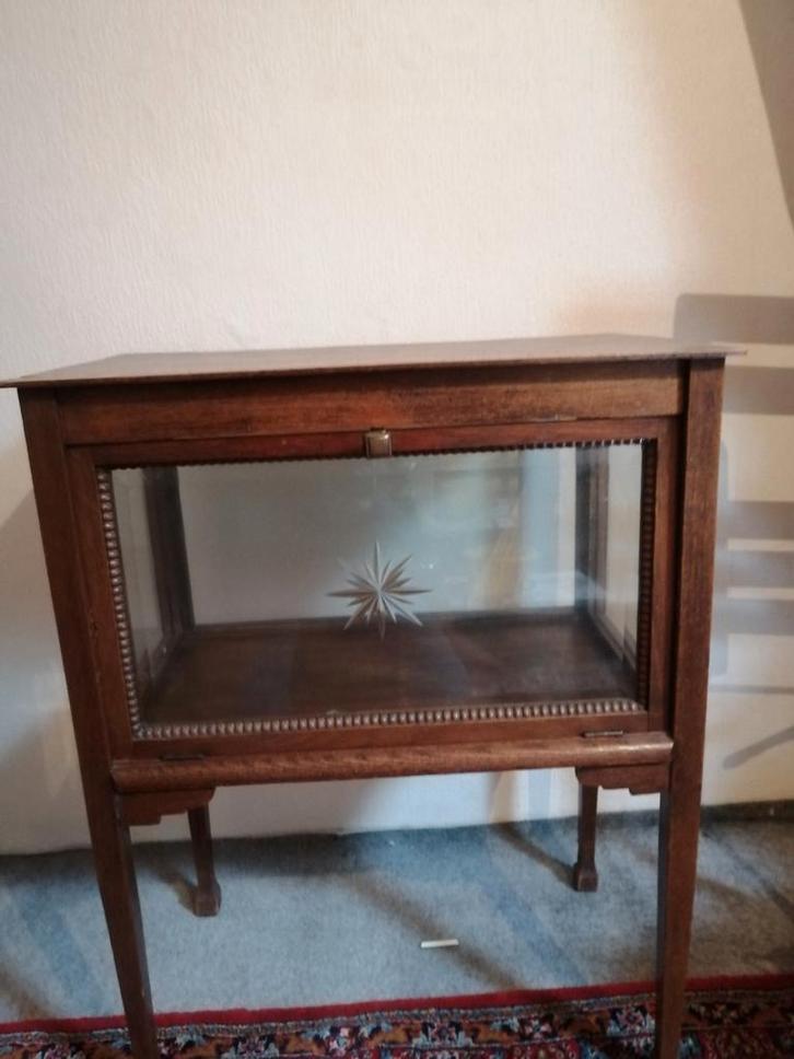 Antiek Theekastje met Geslepen Glas, Huis en Inrichting, Kasten | Vitrinekasten, Gebruikt, Minder dan 100 cm, 50 tot 100 cm, 25 tot 50 cm