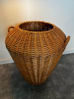 Grote vintage rieten mand met handvatten, Ophalen, Gebruikt, Mand, Rond
