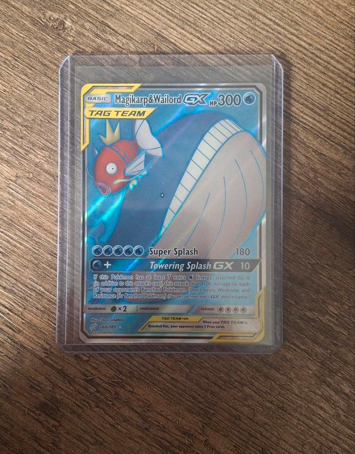 Magikarp & Wailord GX - Pokémon, Hobby en Vrije tijd, Verzamelkaartspellen | Pokémon, Zo goed als nieuw, Losse kaart, Foil, Ophalen of Verzenden