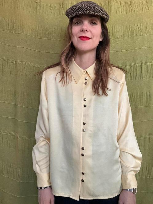 Vintage blouse / shirt - geel - knopen - jaren 90 - XL/42, Kleding | Dames, Blouses en Tunieken, Gedragen, Maat 42/44 (L), Geel