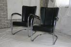 2 Zwart Leren Mat Chroom Gispen 412 Vintage '50 Fauteuils, Huis en Inrichting, Fauteuils, Ophalen, Minder dan 75 cm, Gispen Culemborg