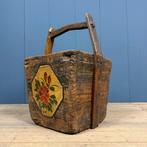 Houten antieke volkskunst bak beschilderd met bloemen deco, Antiek en Kunst, Ophalen of Verzenden