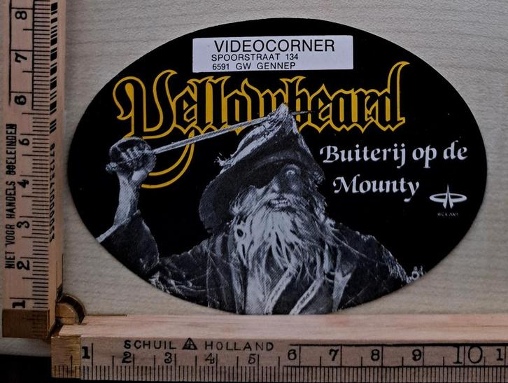 Vintage sticker Videotheek Yellowbeard Videocorner Gennep, Verzamelen, Stickers, Zo goed als nieuw, Ophalen of Verzenden