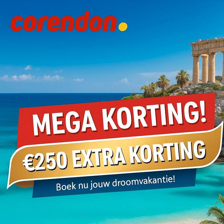 Corendon €250 korting voucher voor pakketreizen., Tickets en Kaartjes, Kortingen en Cadeaubonnen, Eén persoon, Overige typen, Cadeaubon