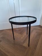 Bijzettafeltje zwart frame, geribbeld glas, Ophalen, Minder dan 45 cm, Minder dan 55 cm, Rond