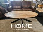 Mooie ronde salontafel mango hout/metaal, Ophalen of Verzenden