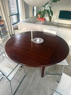 Donker houten zware ronde tafel, Ophalen, Rond, 100 tot 150 cm