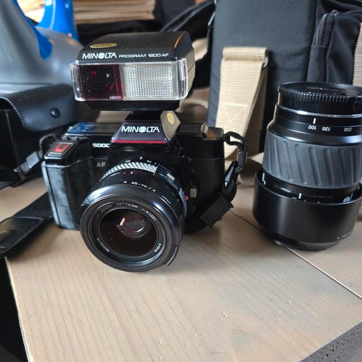 Minolta 5000 m. telelens & flitser, Audio, Tv en Foto, Fotocamera's Analoog, Gebruikt, Spiegelreflex, Minolta, Ophalen of Verzenden