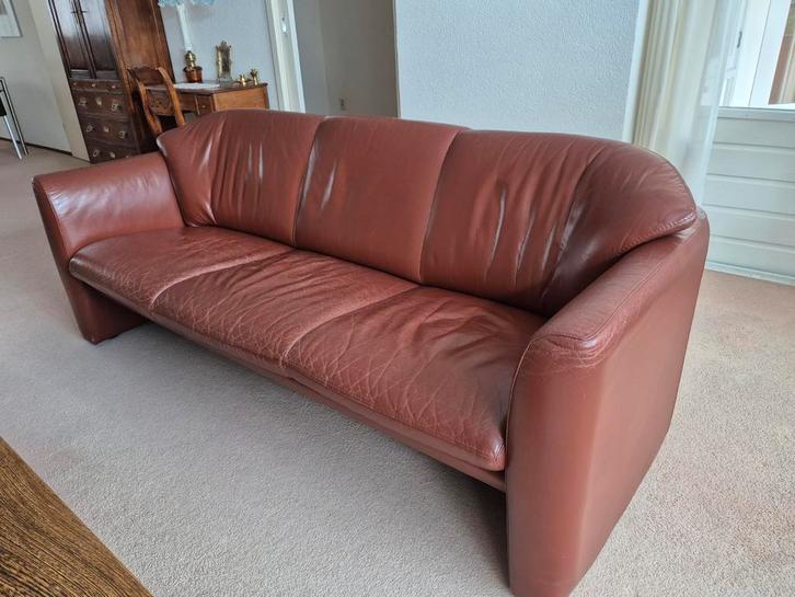 Leolux 3-zitsbank bruin leer, Huis en Inrichting, Banken | Bankstellen, Gebruikt, Rechte bank, Driepersoons, 200 tot 250 cm, 75 tot 100 cm