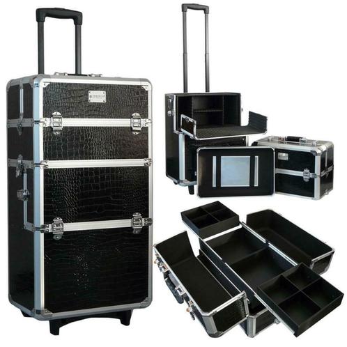 Aluminium nagel trolley 3 in 1- Croco zwart - extra deksel, Sieraden, Tassen en Uiterlijk, Uiterlijk | Cosmetica en Make-up, Ophalen of Verzenden