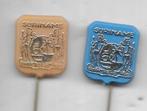 SURINAME SPELDEN 2 KLEUREN UIT 1 SERIE, Verzenden, Gebruikt, Stad of Land, Speldje of Pin