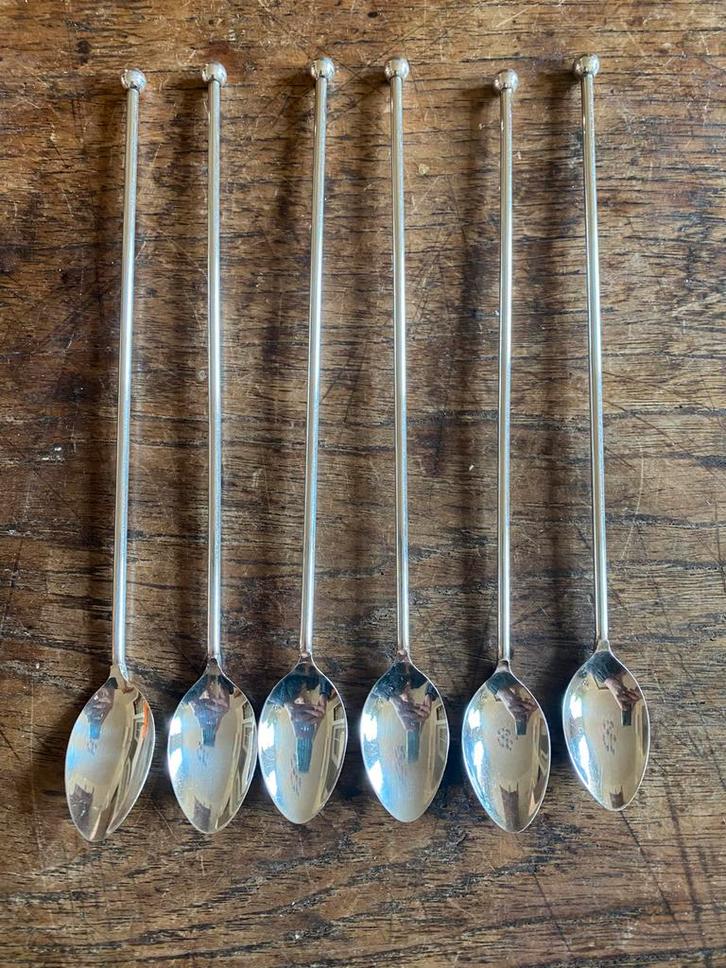 Set van 6 lange spoom lepels, latte macchiato lepels, AH 90, Antiek en Kunst, Antiek | Bestek, Ophalen of Verzenden