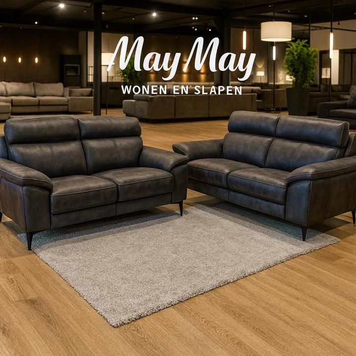 Bankstel 3+2 zits Elektrisch verstelbaar Antraciet lederstof, Huis en Inrichting, Banken | Bankstellen, Nieuw, Rechte bank, Vierpersoons of meer