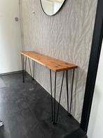 Smalle wandtafel / sidetable met metalen poten, Huis en Inrichting, Tafels | Sidetables, Gebruikt, 100 tot 150 cm, Ophalen of Verzenden