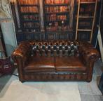 Originele Chesterfield bank | 2,5-zits | Cognacbruin leder, Gebruikt, Delta, Bollenmarkt 14c, 75 tot 100 cm