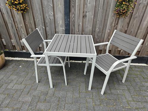 Tuinset: Tafel + 2 stoelen, Tuin en Terras, Tuinsets en Loungesets, Zo goed als nieuw, Tuinset, Aluminium, 2 zitplaatsen, Ophalen