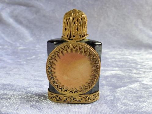 Mooi Antiek Parfumflesje - Zwart Glas met Leer, Antiek en Kunst, Curiosa en Brocante, Verzenden