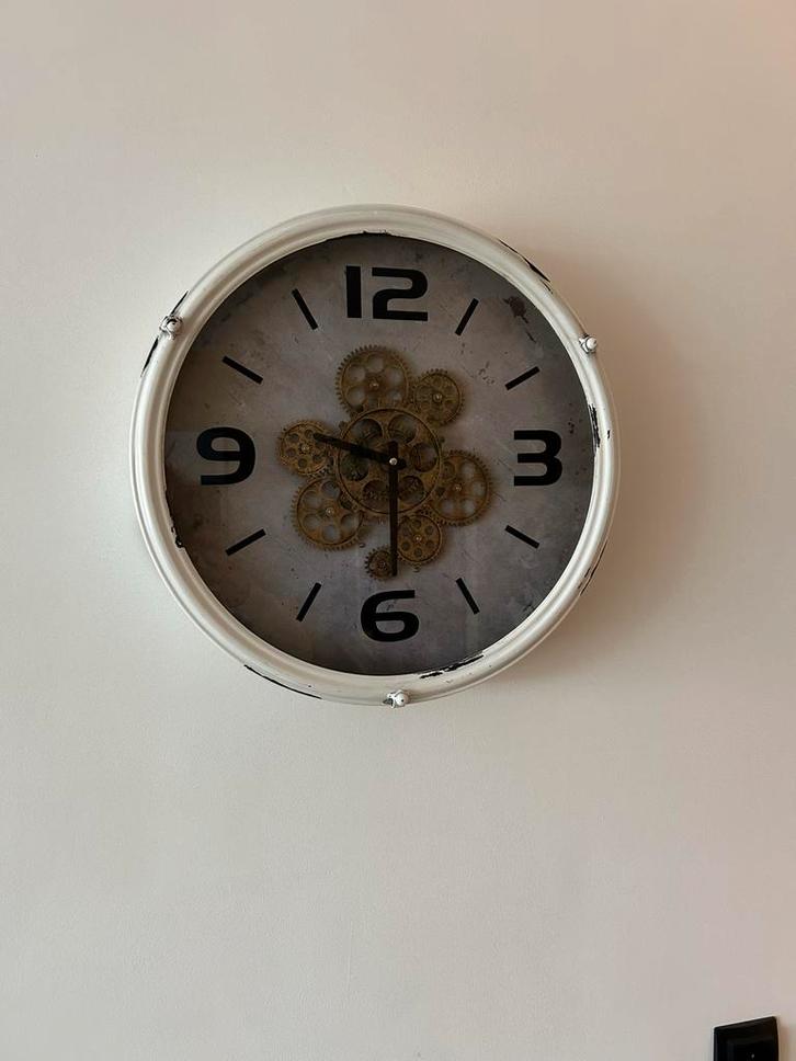 Wandklok met tandwielen, Huis en Inrichting, Woonaccessoires | Klokken, Gebruikt, Wandklok, Analoog, Ophalen