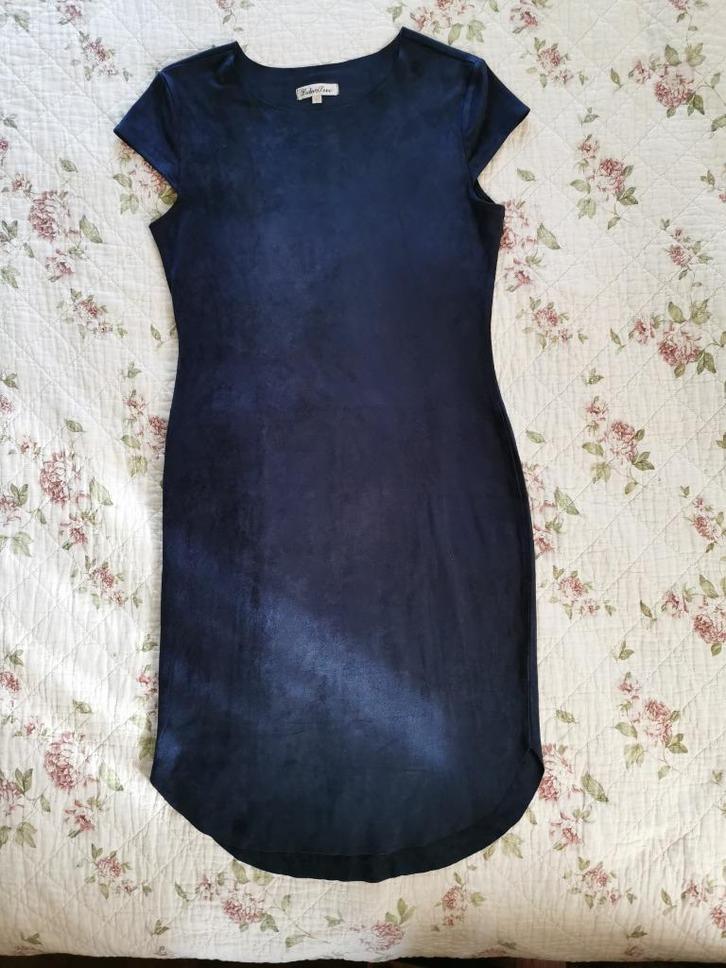 Nepsuéde donkerblauwe jurk. Merk: Lulu Love. Maat: L., Kleding | Dames, Jurken, Zo goed als nieuw, Maat 42/44 (L), Blauw, Onder de knie